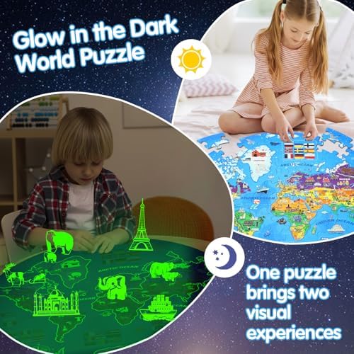 DIGOBAY 70 Pieces Glow in The Dark World Map Floor Puzzles for Kids 4-6 - Image 7