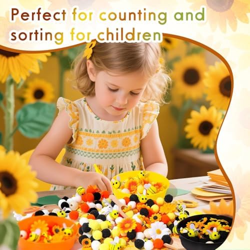 172 Pcs Sunflower Sensory Bin Filler Spring Summer Bee Honeycomb Counting Sorting Sensory Bin Items Fine Motor Sunflower Counts for Easter Day Spring Summer Sorting Counting Decor - Image 4