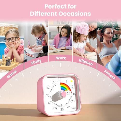 Visual Timer for Kids, Rainbow Timer with Pause Function, Pink - Image 6