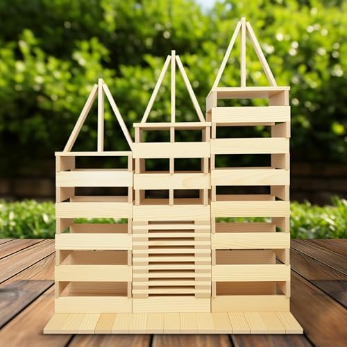 Jumbo 42 Pcs Medium Wooden Building Blocks for Kids,Natural Pine Construction Toy - 9.8 in Large Building Planks for Fast & Satisfying STEM Play, Sensory Motor Skills Family Game Night (20lbs) - Image 2