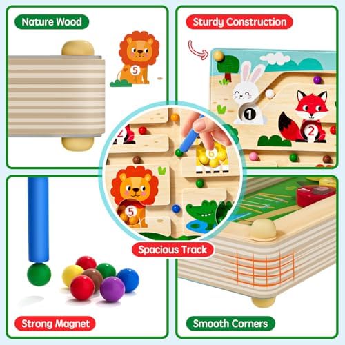 Magnetic Maze 2 in 1 Double Side Color and Number Maze Alphabet Puzzle Board for 3-5 Boys and Girls Kids Montessori Educational Toys (Zoo, One Size) - Image 4