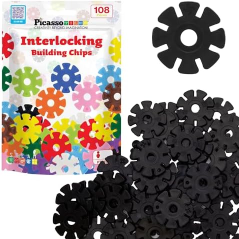 PicassoTiles Building Chip Interlocking Disc Construction Blocks in Black Color STEM Learning Early Education Toy Engineering Playset Child Brain Development for Toddlers Girls Boys Kids Age 3+ PTF108 by PicassoTiles