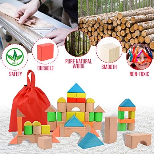 Migargle Large Wooden Building Blocks Set - Educational Preschool Stacking Toys with Storage Bag, Toddler Gifts for Boys Girls Ages 3+ - Image 6