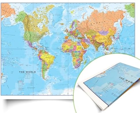 World Map - Updated 2026 - Silk Art Paper - Folded Format 23 x 33 in by MapsInternational