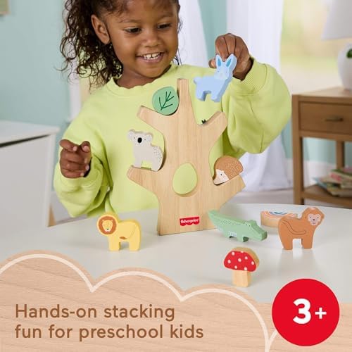 Fisher-Price Wood Stacking Toy Balance Tree, 10 Wooden Pieces for Developmental Play Preschool Kids Ages 3+ Years - Image 2