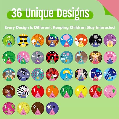 Alphabet Learning Toy, ABC Letters, Numbers, Animals Sight Words, Spinning Game 36 PCS Montessori Educational Round Cards for Toddlers, Kids 3-5 - Image 2