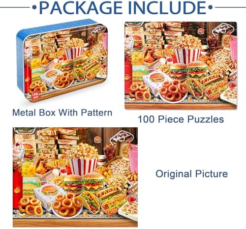 LELEMON Puzzles for Kids Ages 4-6,Hamburger Foods 100 Piece Puzzles for Kids Ages 4-8 in a Metal Box, Educational Jigsaw Puzzles 100 Piece Puzzle Games Puzzle Toys for Girls and Boys - Image 7
