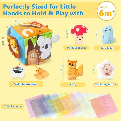 URMYWO Baby Tissue Box Toy, Montessori Sensory Toys 6-12 Months with Crinkle Paper & Scarves, Fine Motor Skills, Valentine's Day Easter Basket Stuffers, Gifts for Infants 6 9 12 18 Months Old - Image 2