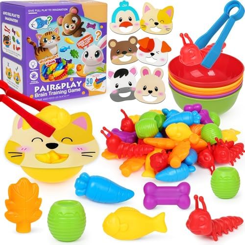 Counting Animals Color Sorting Toys for Kids,Montessori Preschool Learning Animals Matching Feeding Sorting Games Christmas Stocking Stuffers Gifts for Boys Girls Ages 3+ by FQKIOMY
