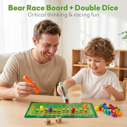 NEOROD Counting Bears - 90 Pcs Color Sorting Toys for Toddlers 1-3 & Preschool Learning Toys with Stacking Cups,Math Manipulatives with 2 Tweezers, 2 Dices, 12 Activity Cards & Storage Container - Image 3