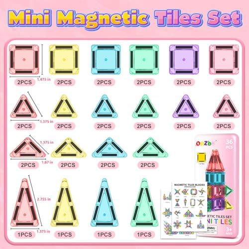 ORZbb Mini Magnetic Tiles Toddler Travel Essentials Set with Case, Magnetic Blocks Building Montessori Educational Learning Sensory Preschool Toys for 3+ Year Old Boys Girls Birthday Gifts - Image 3
