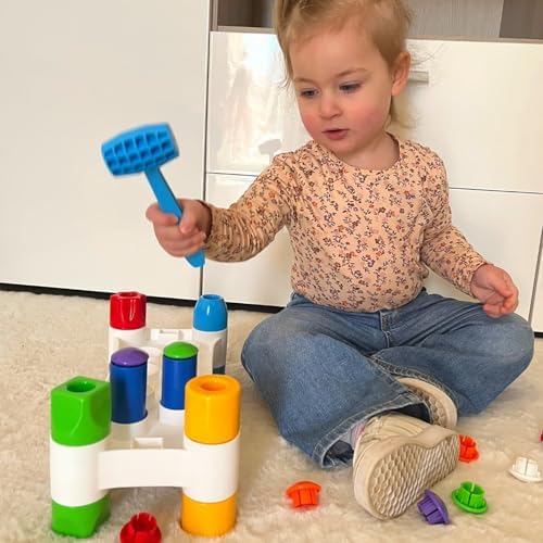 Quercetti: Hammer Peggy - Classic Peg Pounding Bench Toy, Interactive & Colorful, Raise & Lower The Sturdy Board, Cause-Effect Play, Toddler-Kid 18mo+ - Image 6