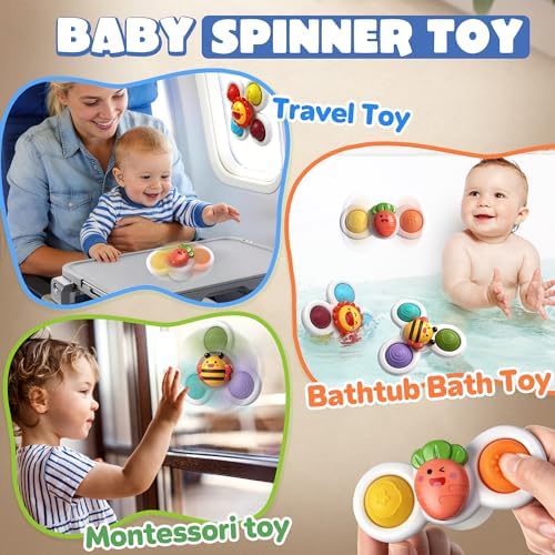 3PC Suction Spinner Toys for Babies 12 Months, Bath & Window Suction Toys, Airplane Travel Activities, Montessori Sensory Fidget Toys, Easter Basket Stuffers Gifts for 1 Year Old Boys Girls - Image 5