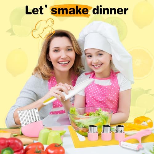 Suhctuptx Kids Knife Set for Real Cooking, Kids Kitchen Knives with Cutting Board Crinkle Cutters Cleaning Tools, Toddler Kitchen Toys Christmas Birthday Gifts for Girls Boy Age 2-10 - Image 5