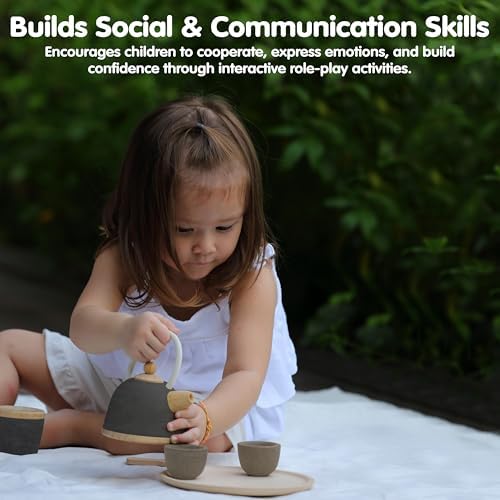 PlanToys® Wooden Classic Tea Set for Montessori Inspired Pretend Play | Social Interaction, Communication and Imaginative Role Play | Eco Friendly Wooden Tea Time Set for Creative Learning - Image 6