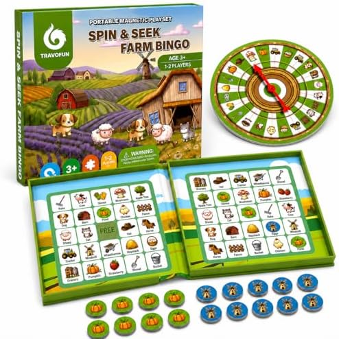 Travofun Farm Bingo Game, Magnetic Travel Toy for Kids 3 and Up, Ideal for Road Trips by TRAVOFUN