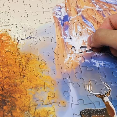 Think2Master Cabin by the Falls 1000 Pieces Large Format Jigsaw Puzzle: 13+, Teens, Adults & Families. Scenic Autumn Mountain Landscape with Log Cabin, Waterfall. Great Gift. Size: 26.8” X 18.9” - Image 2