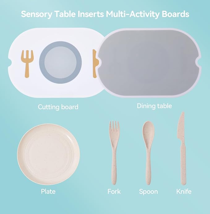 bopoobo 2-in-1 Sensory Table Kitchen Play Top - Grill & Stove with Plates Montessori-Inspired Kitchen Helper Tray Tiny Chef's Ultimate Kitchen Station - Double-Sided Sensory Play Fun - Image 4