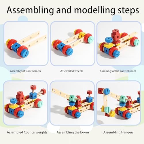 LOVELAND Wooden Take-Apart STEM Toy, 43-Piece Nut & Bolt Construction Set with Wooden Screwdriver & Wrench, Build Airplanes Helicopters Race Cars, Montessori Engineering Gift Ages 3-5 - Image 5