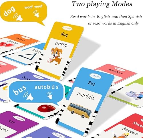Startcan Spanish & English Talking Flash Cards for Boys 3-6, Audible Toys with Music to Learn Numbers 0-100, Letters, Phrases and More Spanish and English Vocabulary - 278 Cards and 556 Words(Blue) - Image 3