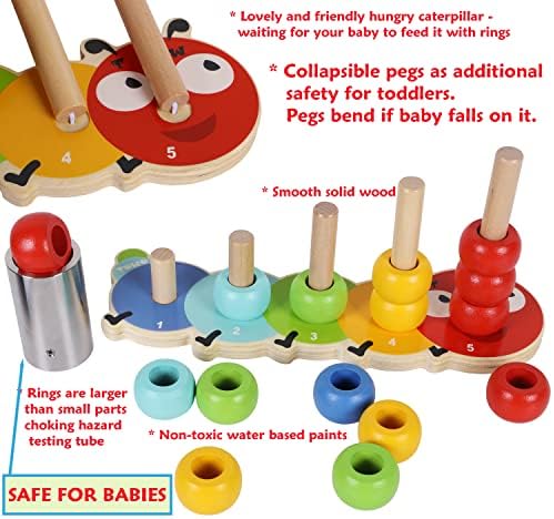 TOWO Wooden Stacking Rings Toy, Caterpillar Counting Ring Stacker - Image 3