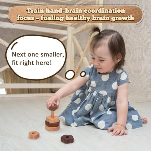 Adena Montessori Wooden Stacking Toy, Flower, 12m+ - Image 3