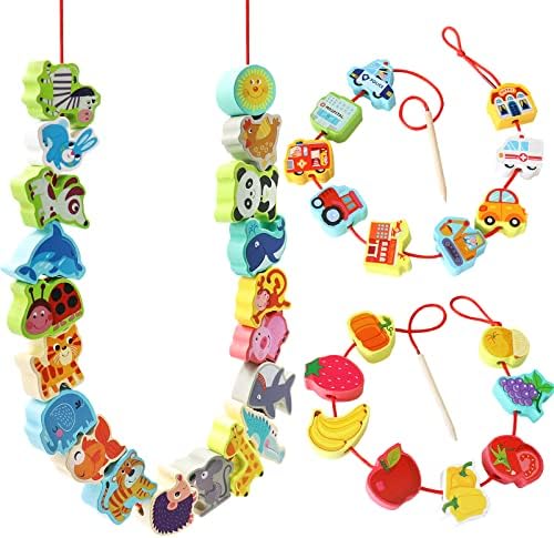 BMTOYS Wooden Lacing Beads Montessori Educationa Threading Learning Toys for 3+ Year Olds Preschool Activities Stringing Toys for Boys Girls by BMTOYS