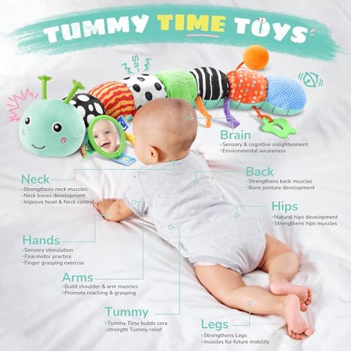 AWOTOY Baby Toys Sensory Music Caterpillar Stuffed Animals Infant Toys,Blue - Image 2