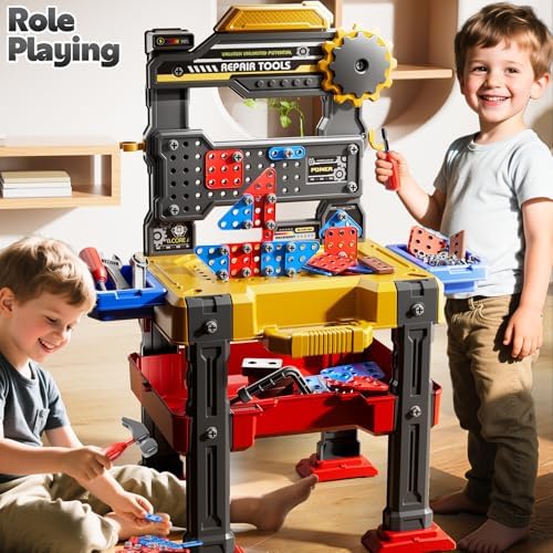 2 in 1 Workbench Tools Toys Set with Sound for Toddlers Aged 3-5 - Image 4