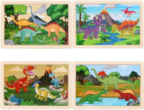 Wooden Puzzles Dinosaur Toys for Kids Ages 3-5, Set of 4 Packs with 20-Piece Wood Jigsaw Puzzles, Preschool Educational Brain Teaser Boards for Boys and Girls 3 4 5 6 Years Old - Image 2