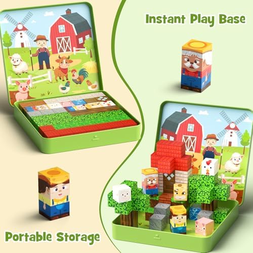 Mini Magnetic Blocks for Travel Toys: 49 Pcs Farm Animals Iron Storage Box - Image 3