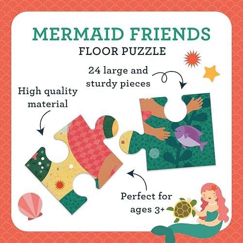Petit Collage Floor Puzzle Mermaid Friends 24 Pieces | Large Puzzle for Kids | Completed Mermaid Puzzle Measures 18” x 24” | Makes a Great Gift Idea for Ages 3+ - Image 6