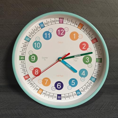 Learning Time 8 Inch Wall Clock for Kids,Non-Ticking Kids Colorful Clock,Silent Wall Clock Decorative for Kids Room ，School Classroom（Mint Green，8 Inch） - Image 6