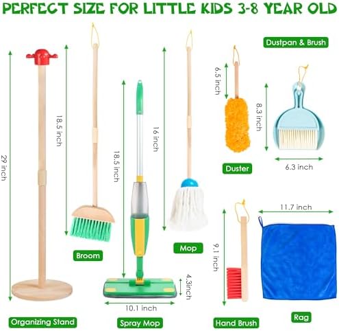 WOODMAM Wooden Kids Cleaning Set with Spray Mop, Toddler Broom Mop Set - Image 2