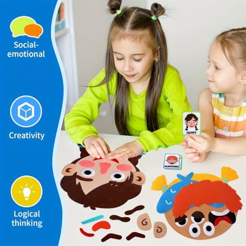 1Set Children's Felt Expression Face DIY Activity Toy, Children's Social Emotional Learning Activity Expression Board Emotional Expression, Educational Puzzle Game Early Education - Image 6