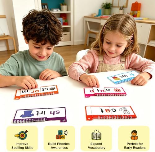 Phonics Flash Cards, Word Family Build Book with 40 Read and Rhyme Flip Books, Learn to Read Sight Words, Kindergarten Reading Games, Preschool Homeschool Educational Learning Activities - Image 5