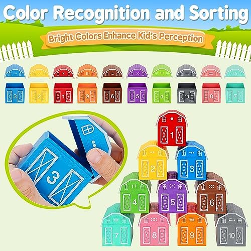 Learning Toys for 1,2,3 Year Old Toddlers, 20Pcs Farm Animals Barn Toy Montessori Counting, Matching & Sorting Fine Motor Games, Christmas Birthday Easter Gift for Baby Boys Girls Age 12-18 Months - Image 3