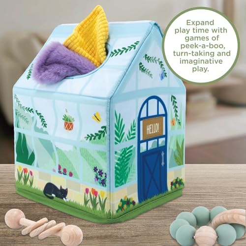 MindWare Sensory Sprouts Tissue Scarf - Montessori Toys for Babies 6-12 Months - Soft Greenhouse-Shaped Tissue Box and 12 Sensory Scarves Featuring Different Textures - Image 5