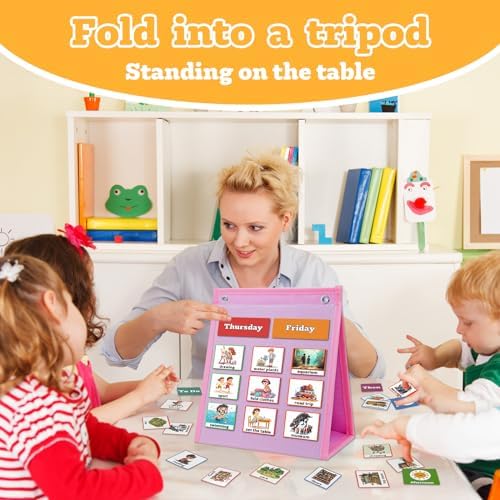 PITCOTT Visual Schedule for Kids Chore Chart，3 in 1 Daily Schedule Board Routine Pocket Chart Cards for Toddlers,Autism Learning Materials Tool Wall Planner for Home School with 103 Cards （Pink） - Image 3