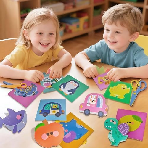 Safety Scissors for Kids Ages 2-4 with 40 Colored Cardstock Paper Templates, Safety Scissors for Kids Ages 2-4, Toddler Scissor Skills Activity Book, Toddler Scissor Skills, Colored Cardstock Paper - Image 4