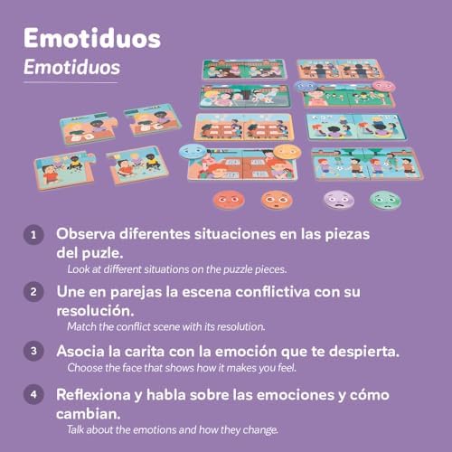 Miniland Emotiduos | Anti-Bullying Board Game for Kids +2. Includes 10 Puzzles, 8 Emotion Faces and Educational Guide. - Image 2