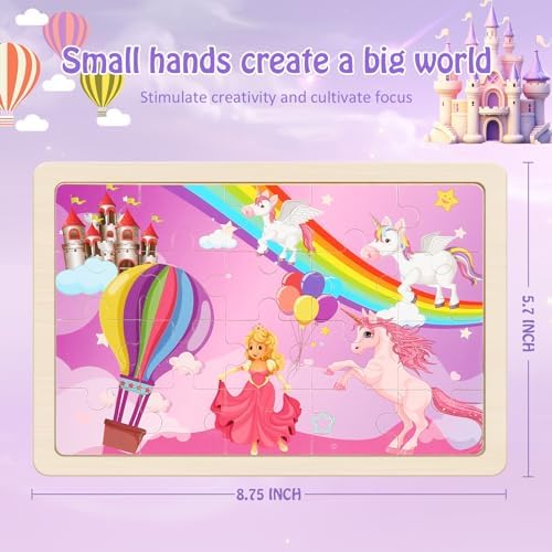 Wooden Puzzles Toys for Kids Ages 3-5, Set of 4 Packs with 20-Piece Unicorn Mermaid Princess Wood Jigsaw Puzzles, Preschool Educational Brain Teaser Toys for Girls 3 4 5 6 Years Old. - Image 5