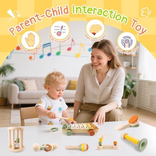 Wooden Musical Instruments for Toddlers 2+ Year Old Montessori Xylophone Maracas Clapper Rattles Trumpet Baby Musical Toys with Storage Bag Gifts for Boys Girls - Image 6