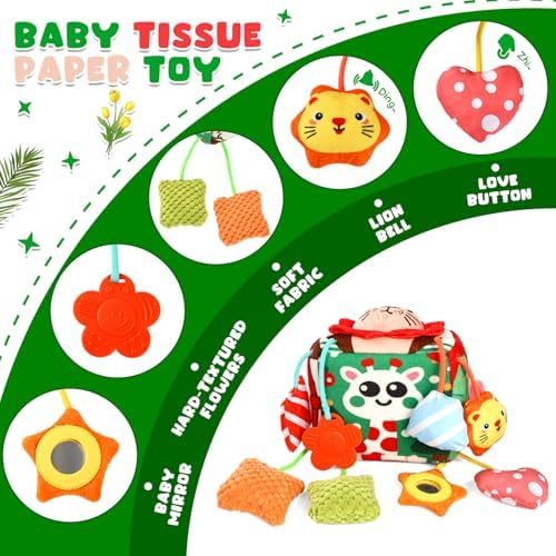 YOGINGO Montessori Toys for 1 Year Old - Tissue Box Baby Toys, Soft Stuffed High Contrast Crinkle Infant Sensory Toys, Boys&Girls Kids Early Learning Gifts - Image 6