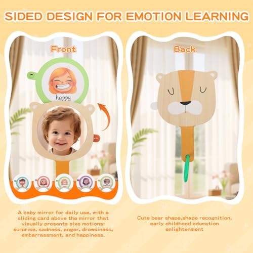 Montessori Toys for Babies 6-12 Months, 7 in 1 Wooden Educational Development Toys Sensory Learning Gift for Toddlers with Object Permanence Box, Emotion Learning Mirror, Tissue Box,Rainmaker and More - Image 3