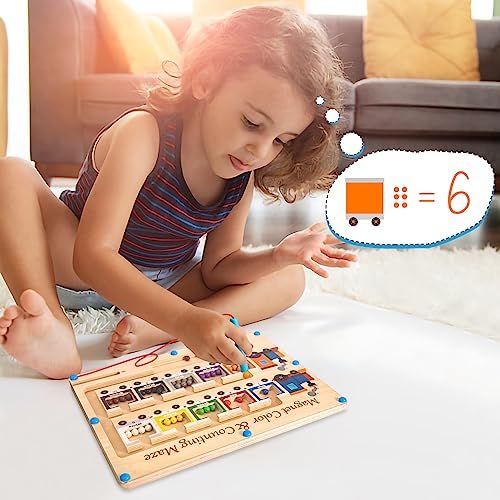 Poycuna Magnetic Color and Number Maze Board Wooden Montessori Fine Motor Skills Toys for 3 4 Year Old Preschool Learning Activities Classroom Must Haves Sorting Travel Toys for Toddlers Boys Girls - Image 3