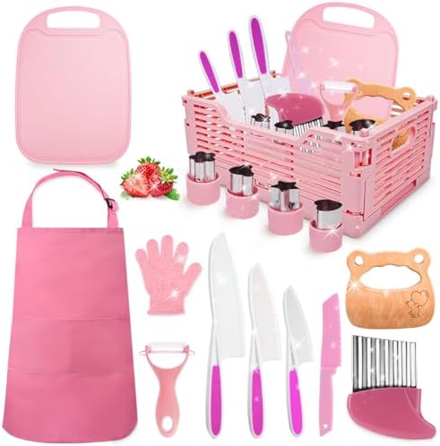 Montessori Toys for 3 4 5 6 7 8 9 10 Year Old Girls Boys Birthday Gifts,Kids Kitchen Knife Set for Real Cooking & Apron and Glove,Toddler Knife Set, Learning Toys by Unknown