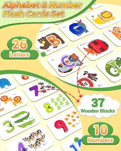 Gojmzo ABC Alphabet Flash Cards, Wooden Letters Number Alphabet Blocks Toys - Image 2