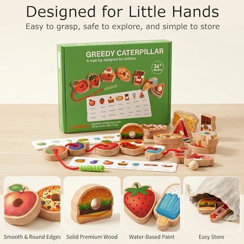 Wooden Caterpillar Lacing Toy, Fine Motor Skills Toy for Toddlers - Image 4