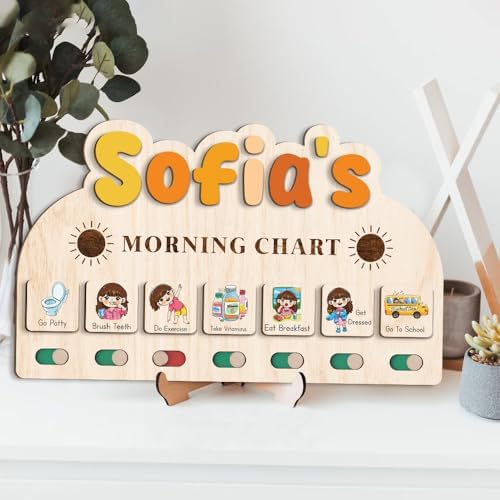 TinyKidz Wooden Morning Routine Chart, Visual Schedule for Toddlers, Wall Art, Rectangular, 13 x 8 inches, Minimalist, Education, Bedroom, Nursery - Image 6